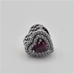 Pandora S925 ALE Sterling Silver Red Sparkling Levelled Heart Charm 799218C02